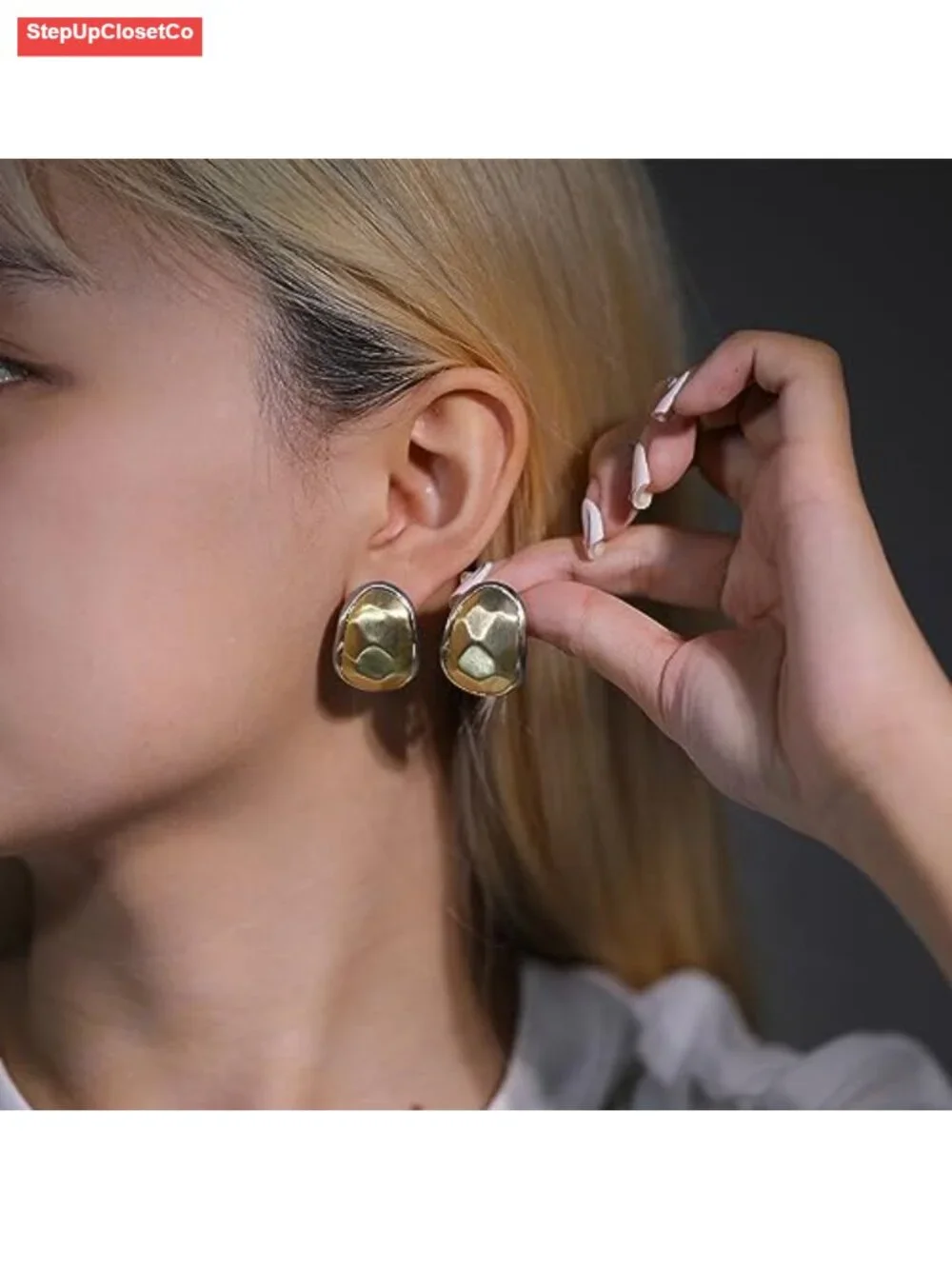 Two Tone Crossover Huggie Hoop Earrings Twisted Rope Textured Clip On for Women